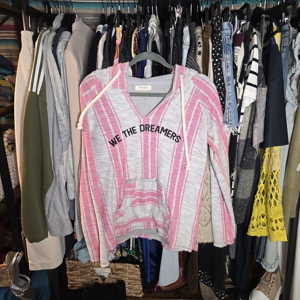 Pink and Gray Striped Hoodie